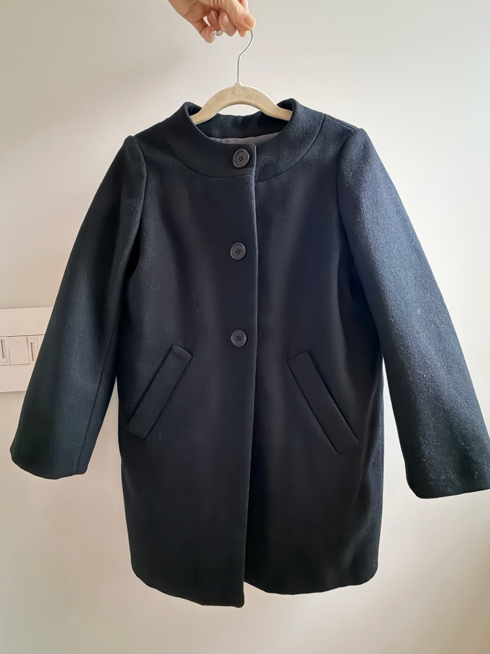 Bonpoint France Charming Girls Black Wool Melton Cocoon Coat Size 8
